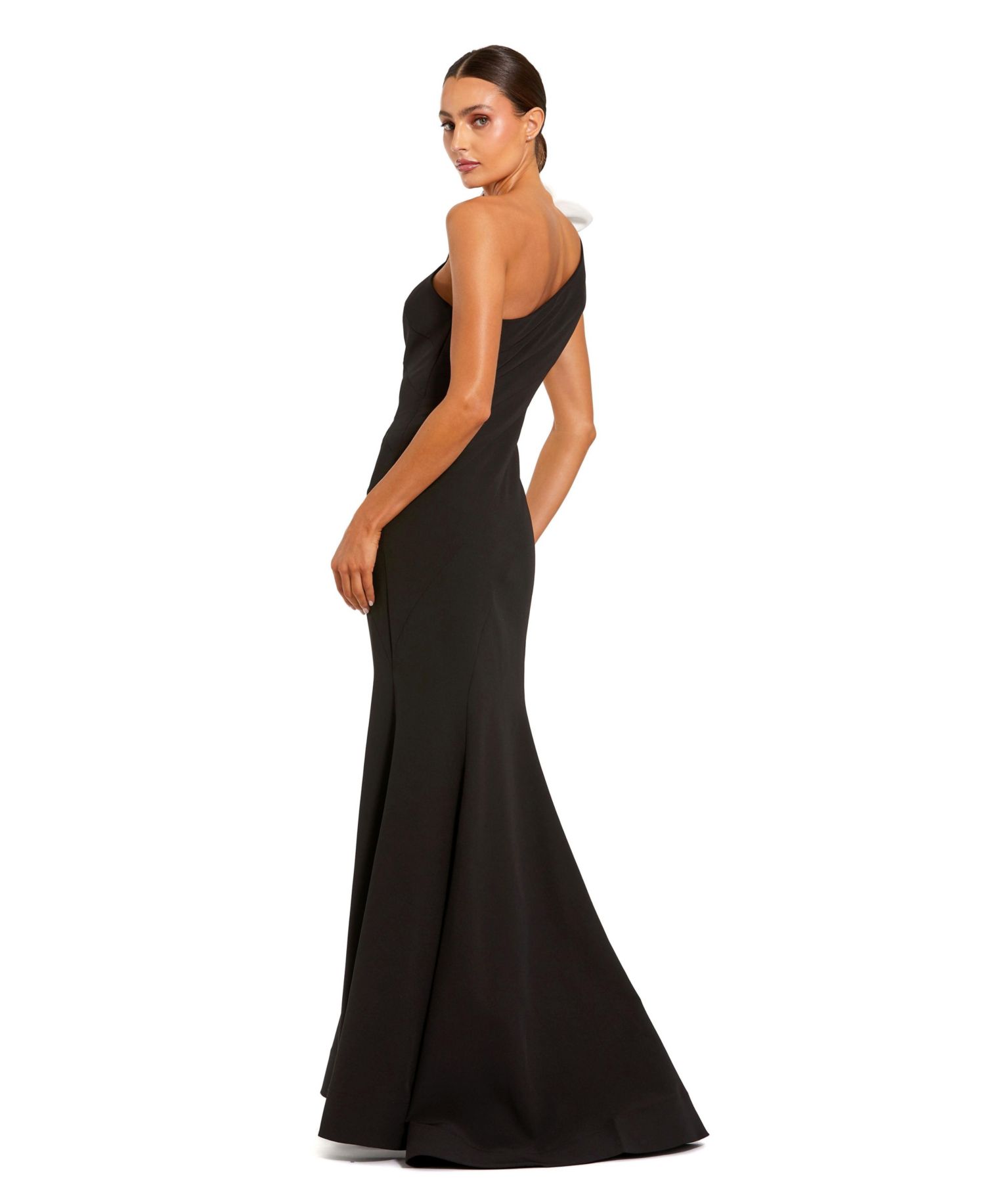 Women's Crepe One Shoulder Mermaid Gown With 3D Flower