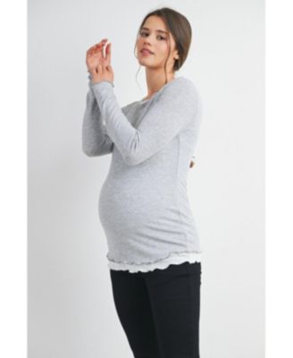 Maternity Ribbed Layer Contrast Long Sleeve Top