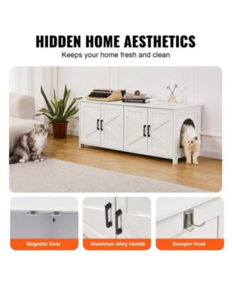 Double-Compartment Wooden Litter Box Enclosure, White