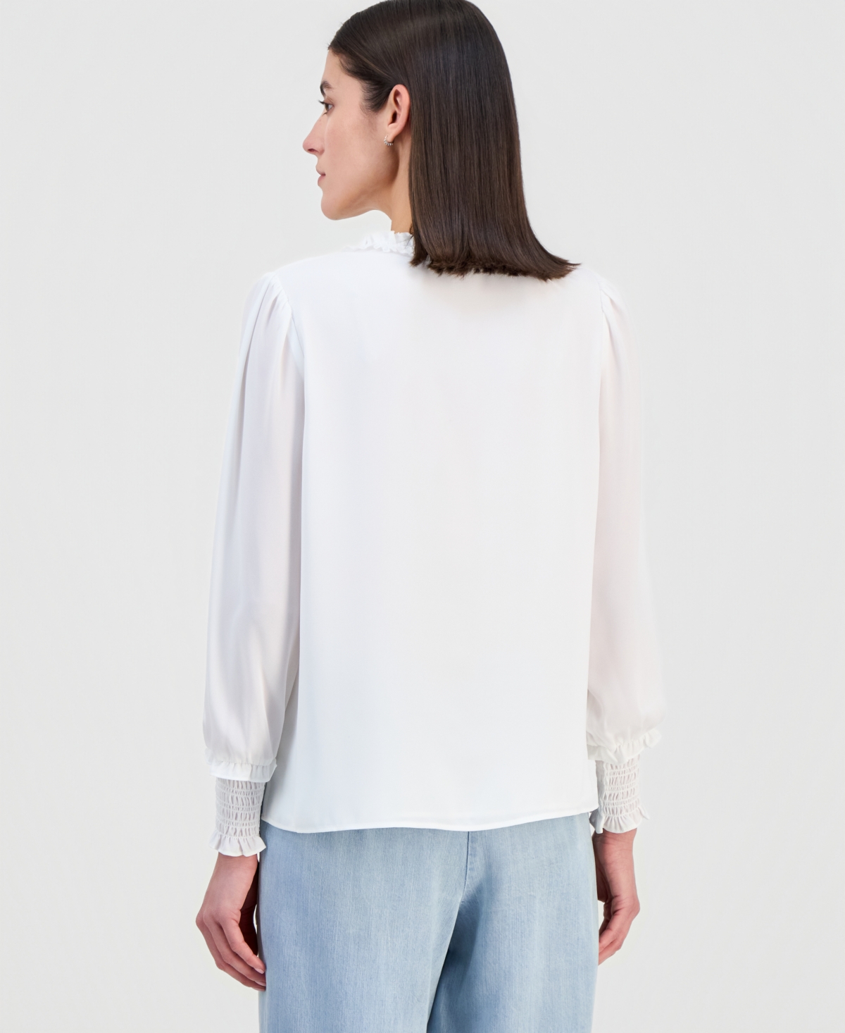 T Tahari Women's Chiffon Split-Neck Ruffled Blouse