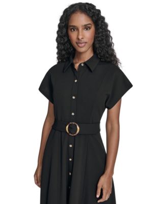 Women's Extended Cap-Sleeve Belted Shirtdress