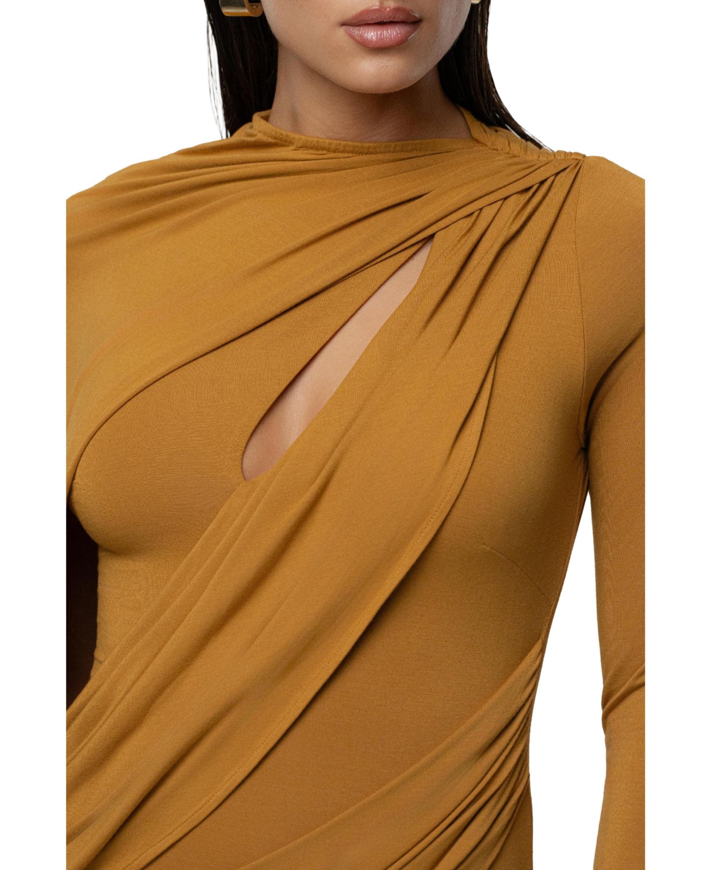 Женское платье JLUXLABEL Draped Elegance Cape, цвет: Золотой — фото 6