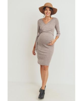 Maternity V Neck Wrap 3/4 Sleeve Nursing Dress