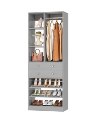 28'' Freestanding Closet Storage System with 2 Drawers, Closet Tower with Hanging Rod, Shelves & Adjustable Shoe Racks