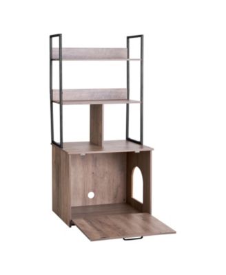 Wooden Litter Box Enclosure with 2-Tier Shelves & Metal Legs, 27.6"