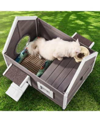 Weatherproof Wooden Outdoor Cat House with Side Door, 30