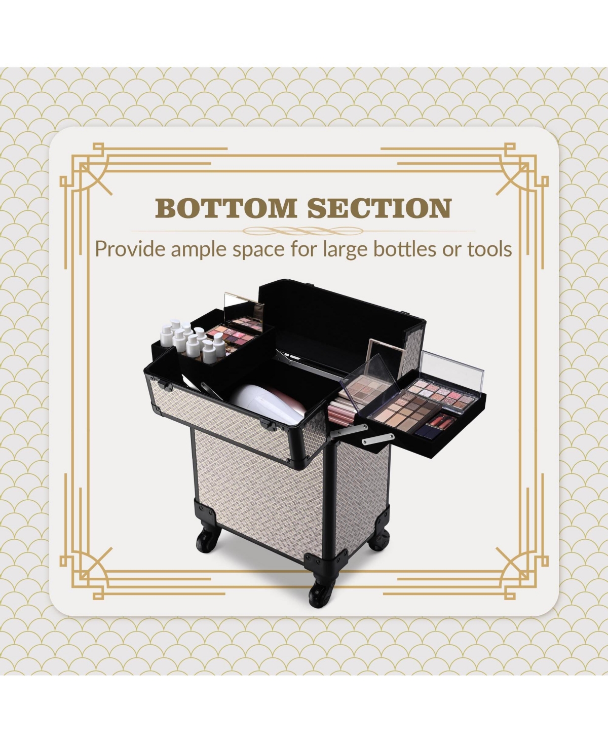 Byootique 2-Piece Makeup Train Case Cosmetic Organizer Kit Art Deco Bloom Salon