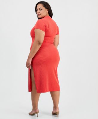 Plus Size Short-Sleeve Mock Neck Midi Dress