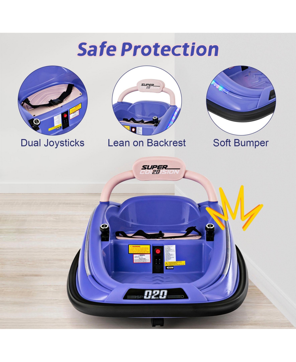 Sugift 12V Kids Bumper Car Ride on Toy with Remote Control and 360 Degree Spin Rotation-Purple