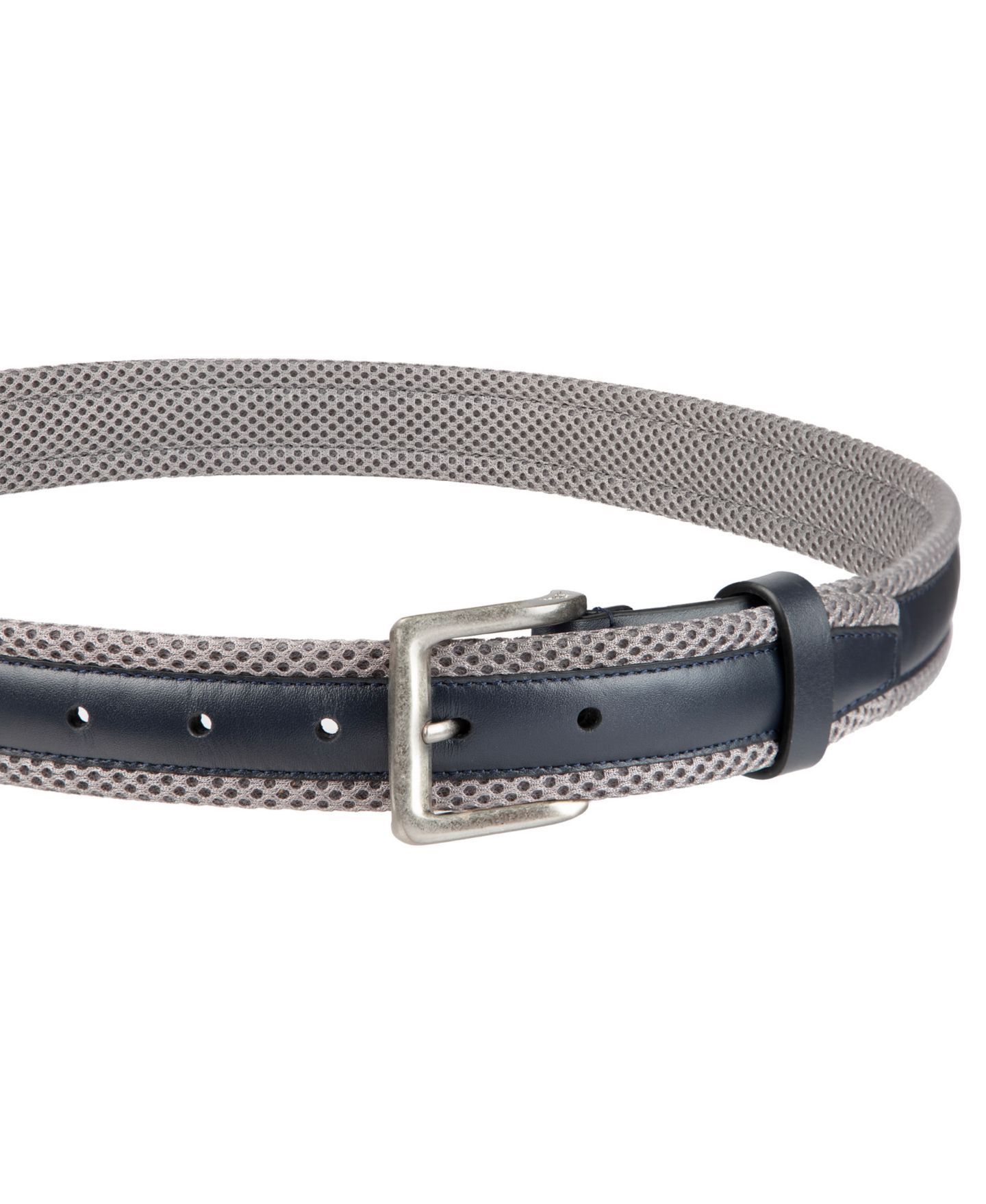 Мужской ремень Tommy Bahama Mesh Cushioned Leather Overlay Stretch Belt, цвет: Тёмно-синий / Серый — фото 3