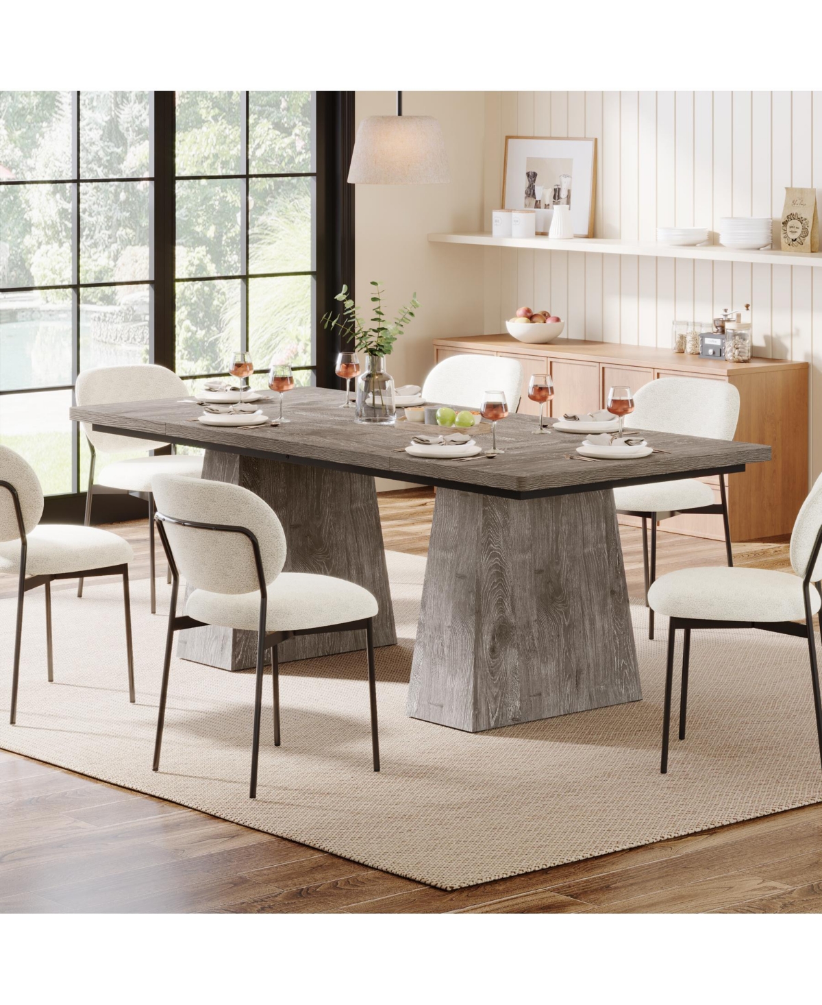 Tribesigns 63-Inch Dining Table with Double Pedestal Base, Modern Kitchen Tabl, Espresso Brown