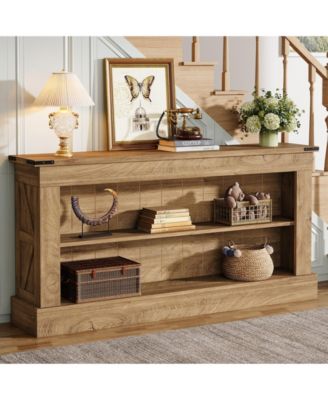 63-Inch Long Console Table for Entryway, Narrow Farmhouse Sofa Table with Shelves