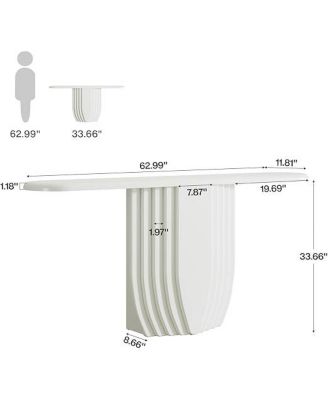 Modern White Console Table, 63 inch Wooden Entryway Sofa Table with Geometric Base, Contemporary Accent Console