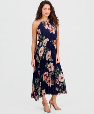 Petite Printed Halter Pleated Maxi Dress