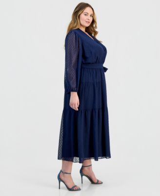 Plus Size Clip-Dot Tiered Dress