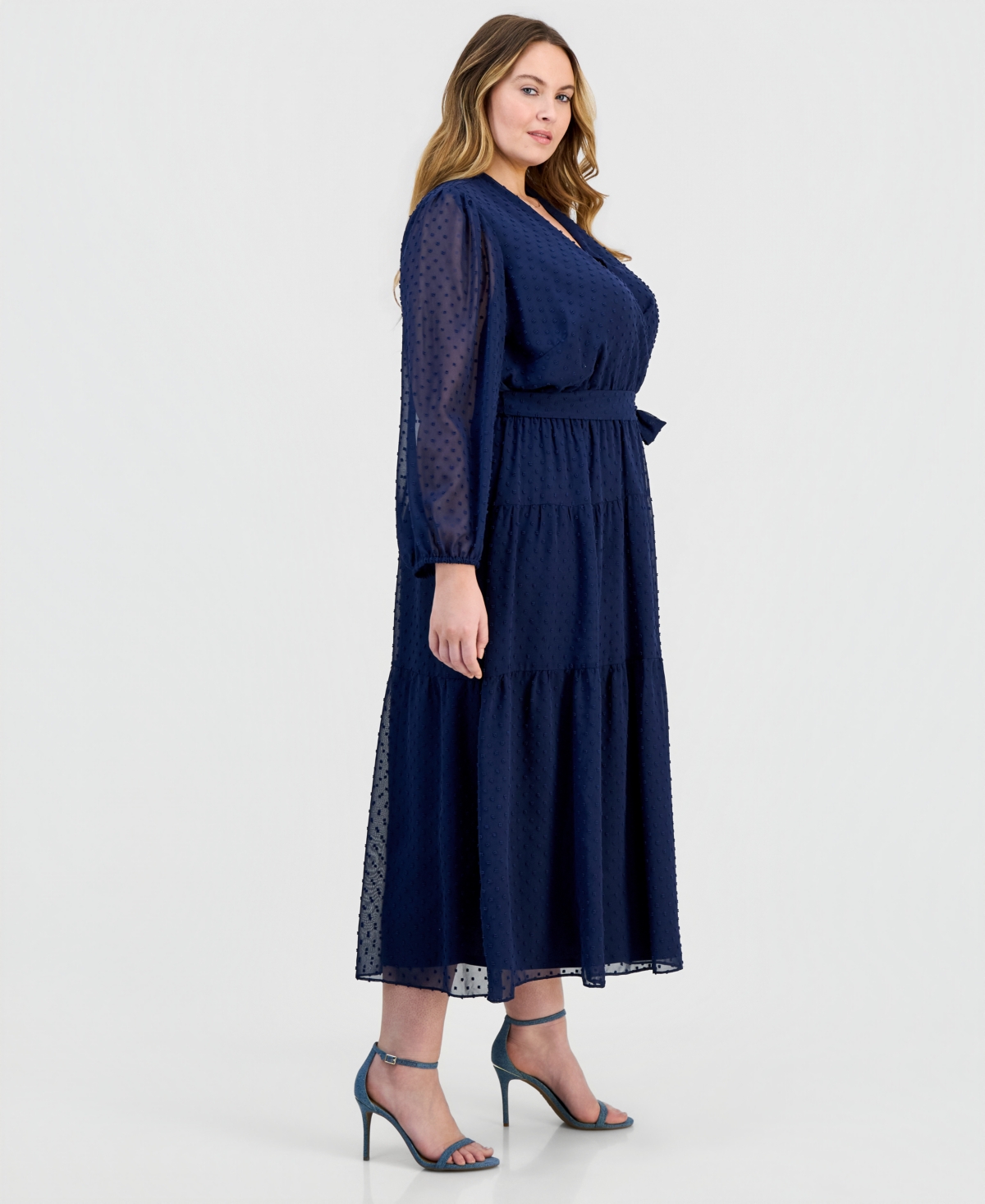 Robbie Bee Plus Clip-Dot Tiered Dress