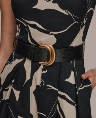 Petite Sleeveless Belted Midi A-Line Dress