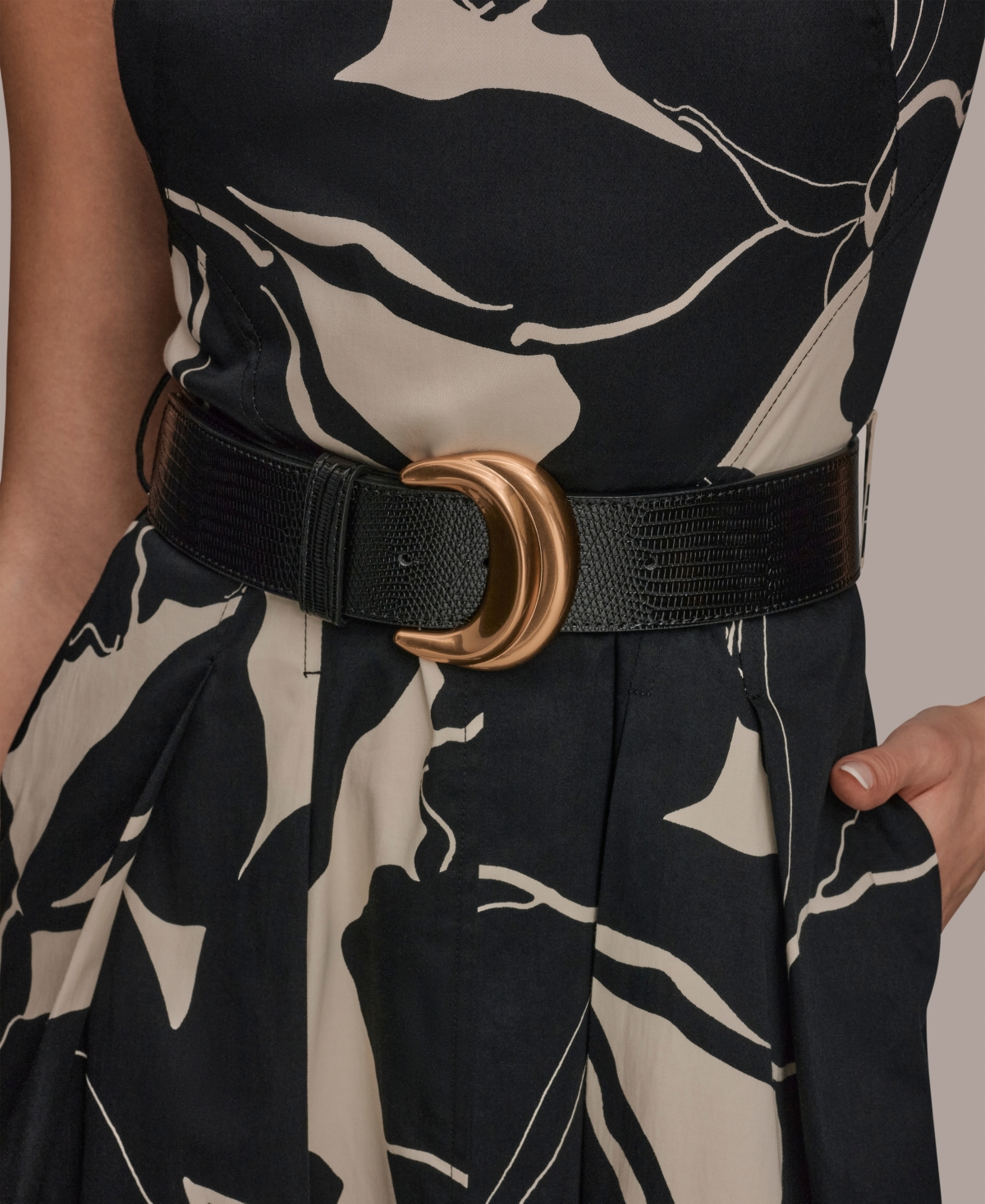 Donna Karan New York Petite Sleeveless Belted Midi A-Line Dress