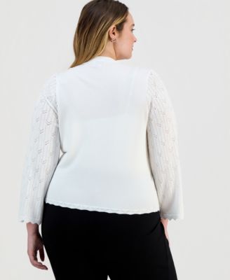Plus Size Pointelle-Pattern Open-Front Shrug