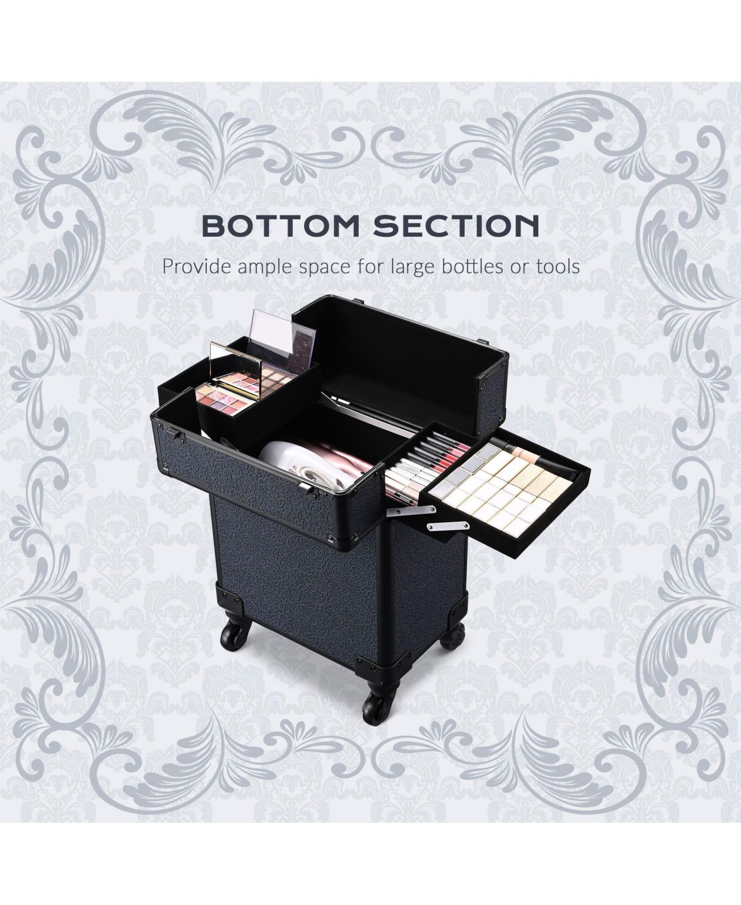 Сумки Byootique 2-Piece Makeup Train Case Cosmetic Organizer Kit Rococo Coral Artists, цвет: Синий — фото 2