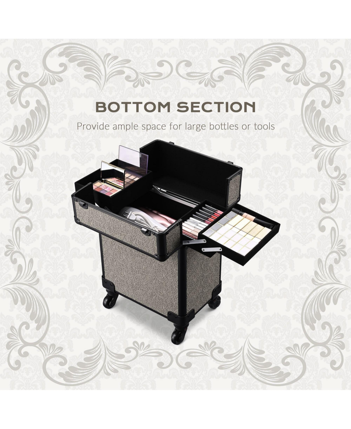 Byootique 2-Piece Makeup Train Case Cosmetic Organizer Kit Rococo Coral Artists