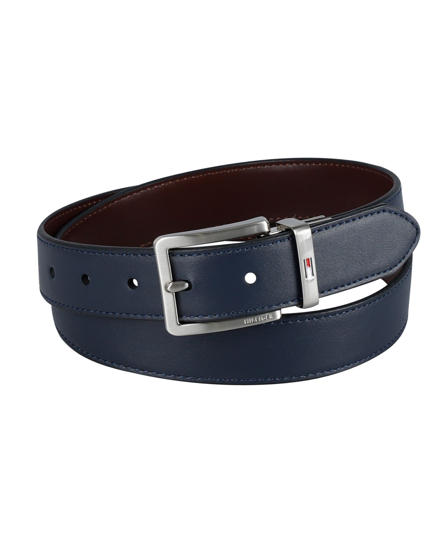 Мужской ремень Tommy Hilfiger 32MM Two-In-One Reversible Dress Belt, цвет: Тёмно-синий / Коричневый — фото 1