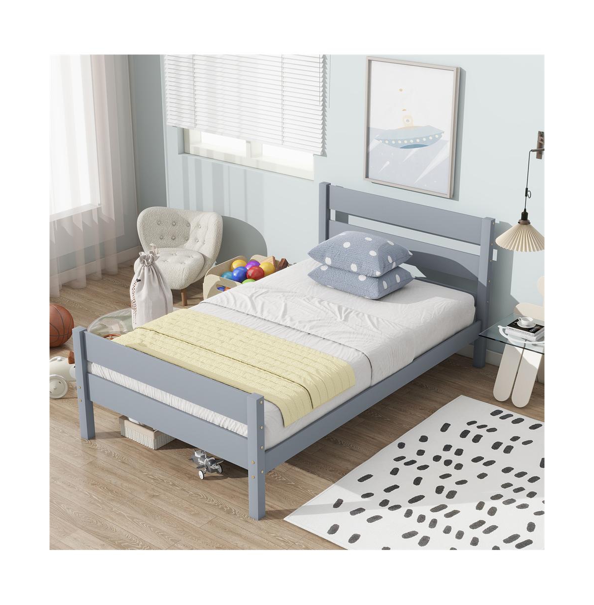 Cesicia Twin Bed with Headboard & Footboard Solid Rubber Wood Space-Saving