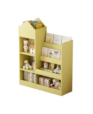 Yellow Wooden Kids Bookshelf with 6 Compartments for Books