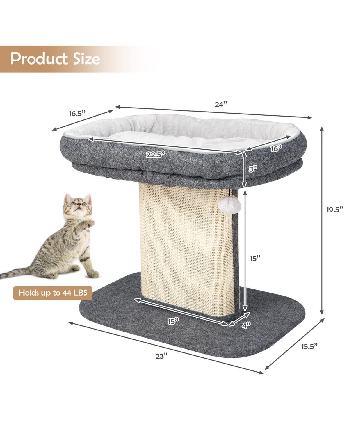 Gymax Modern Cat Tree Tower Cat Activity Tower w/ Large Plush Perch