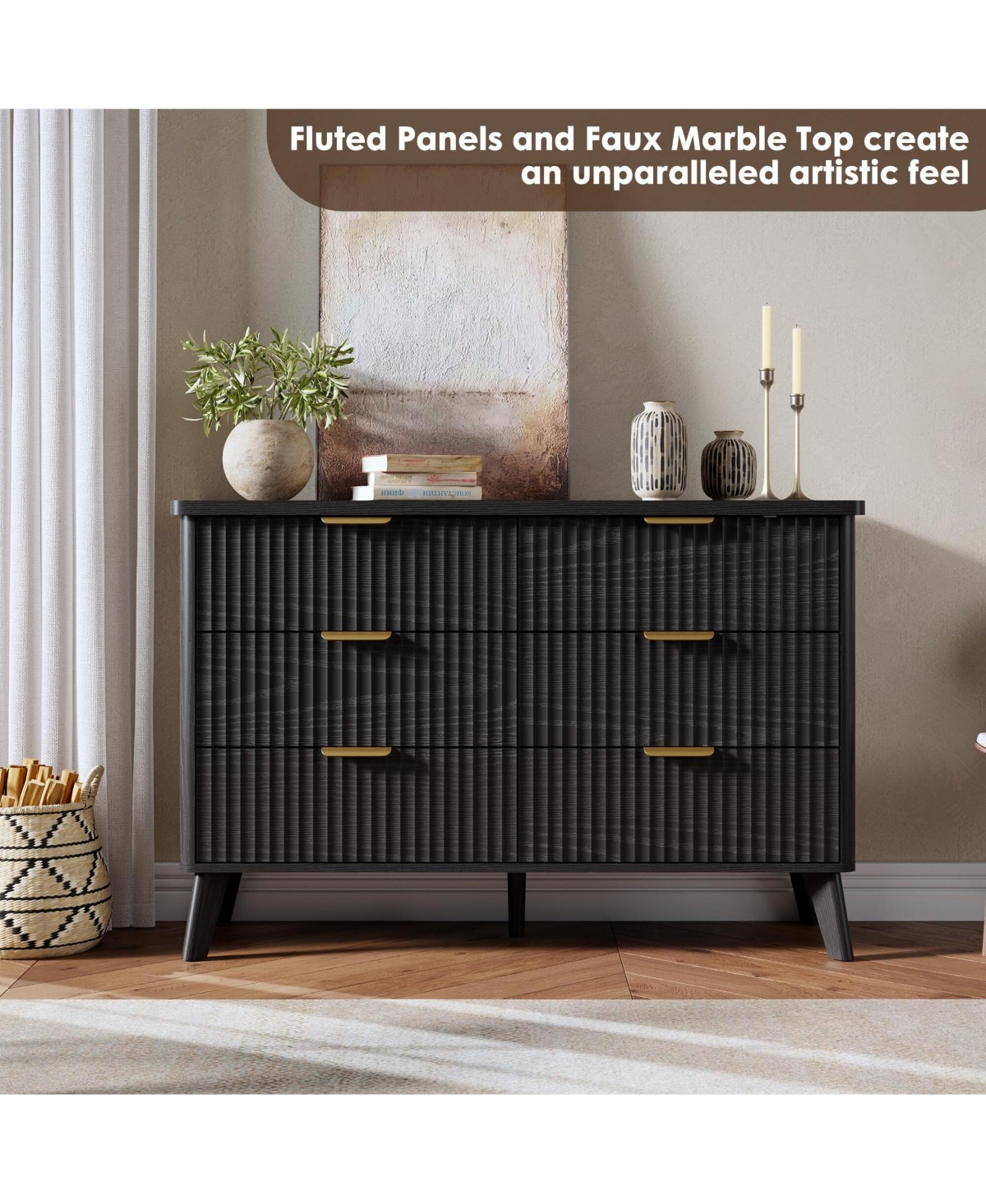 gaomon Fluted Dresser for Bedroom with 6 Deep Drawers