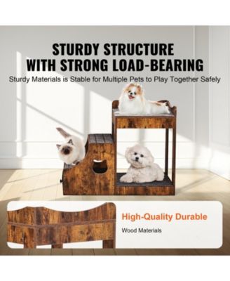 Pet Bunk Bed & Window Perch with Removable Stairs, Rustic Brown