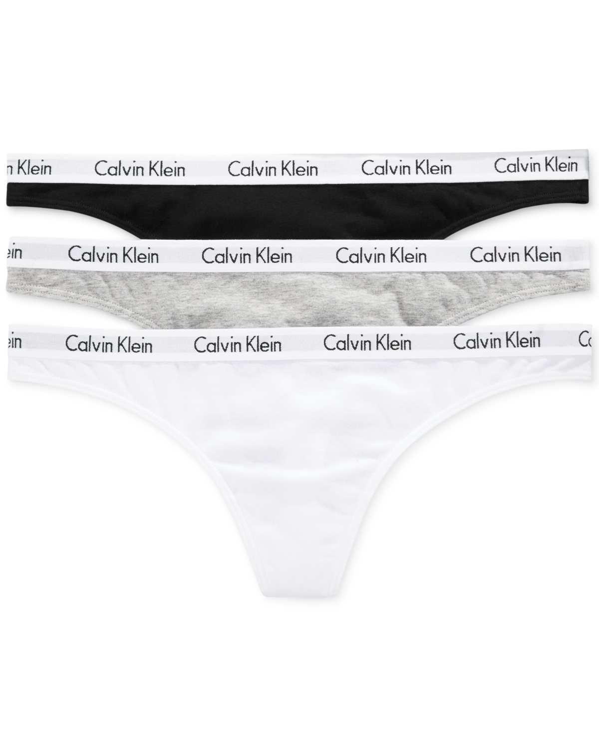 Calvin Klein Carousel Cotton 3-pack Thong Underwear Qd3587 In Black,white,grey Heather