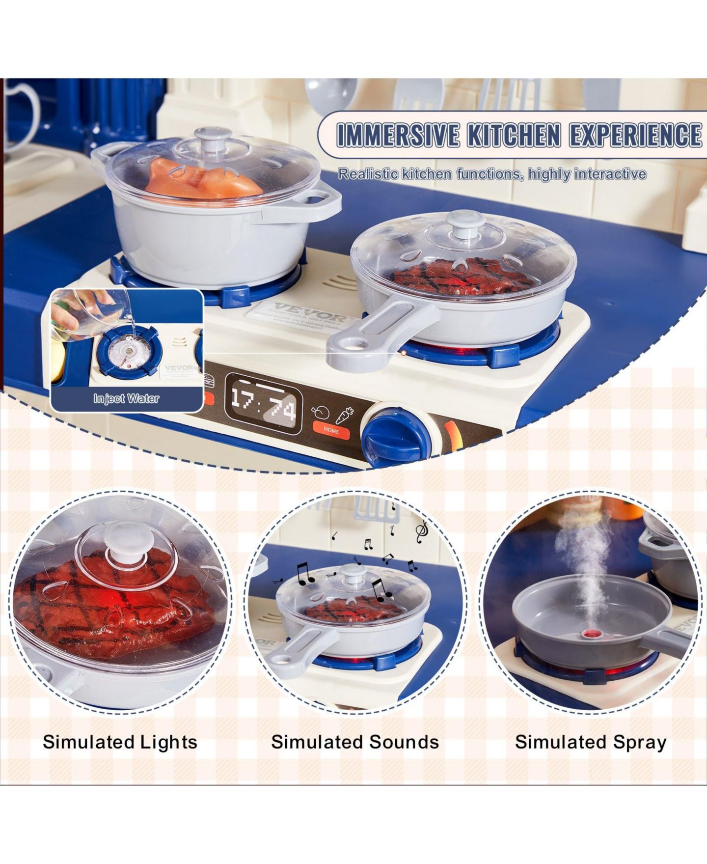 Детский игровой набор SUGIFT 3-in-1 74-Pc Kids' Kitchen Playset, от 3 лет, цвет: Синий — фото 11
