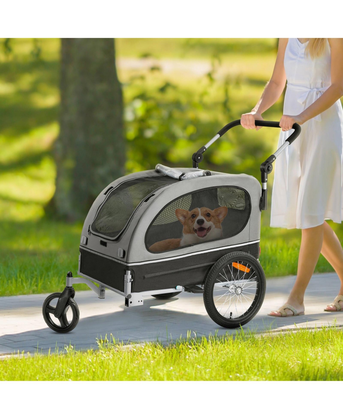 Cozito 2-in-1 Foldable Dog Bike Trailer & Stroller, Holds up to 88 lbs., Black & Gray