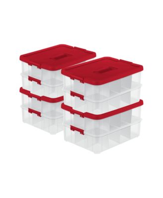 24 Compartment Stack and Carry Christmas Ornament Storage Box (4 Pack)