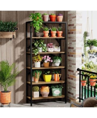 71 Inch Industrial Bookshelf, 6 Shelf Etagere Bookcase, Free Standing Open Book Shelves Storage Display Shelf