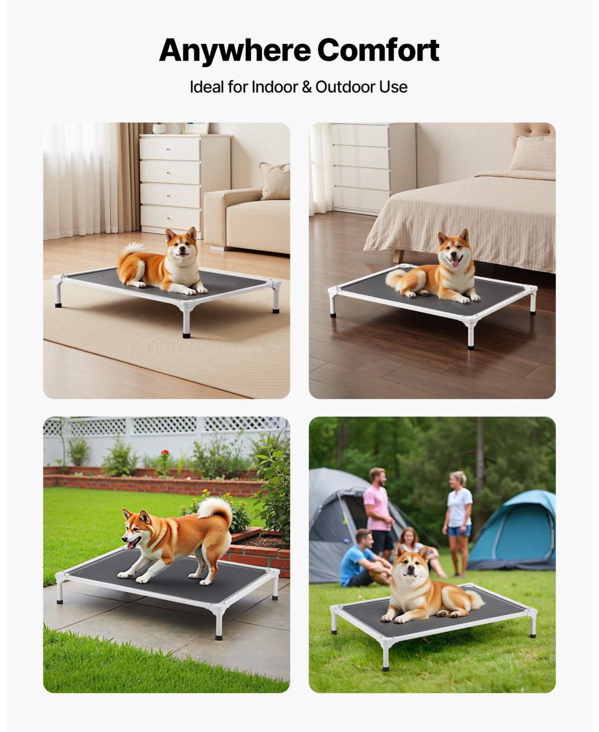 Cozito Aluminum Portable Elevated Pet Cot, Large, Gray