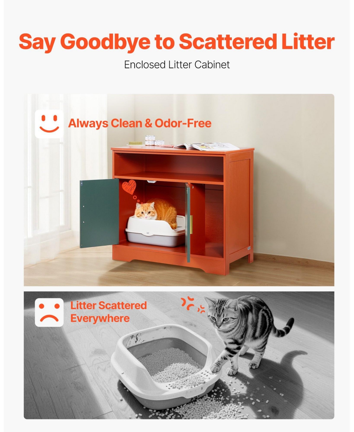 Cozito Modern Wooden Litter Box Enclosure with Storage Shelf