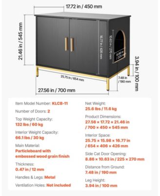 Modern Wooden Litter Box Enclosure with Metal Legs, 27.6