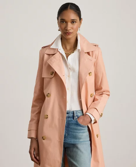 Petite Double-Breasted Belted Trench Coat - Pink Rhodonite