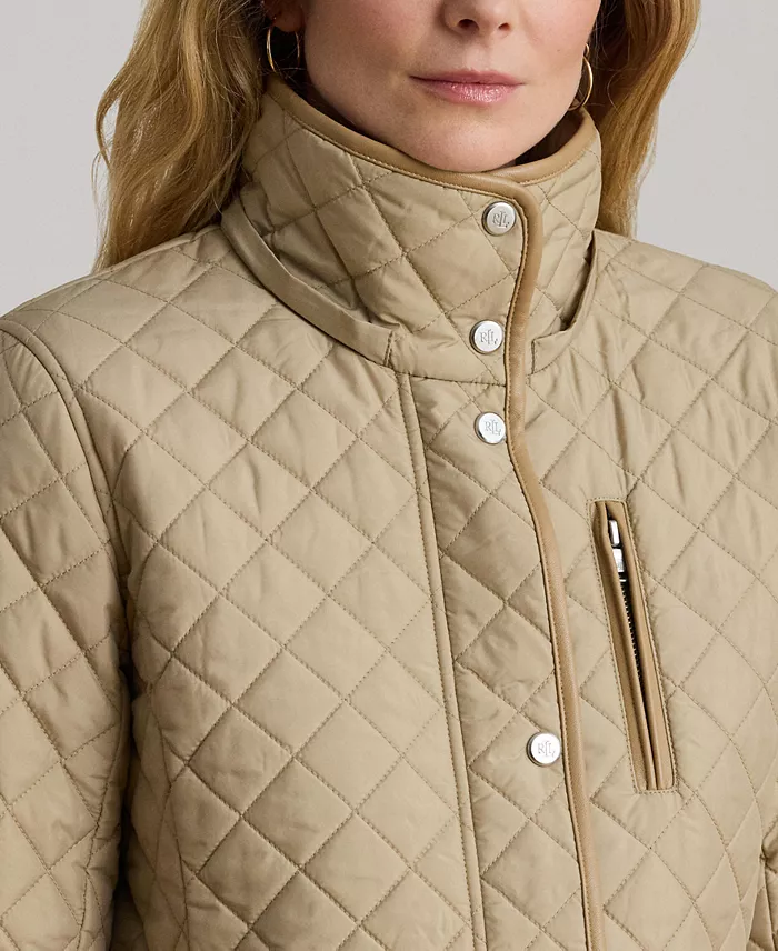 Womens Hooded Quilted Faux-Suede-Trim Coat - thumbnail 2