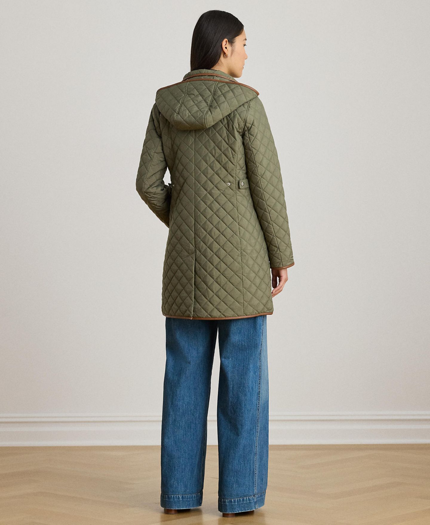 Женское пальто Lauren Ralph Lauren Hooded Quilted Faux-Suede-Trim, цвет: Зелёный чайный — фото 5