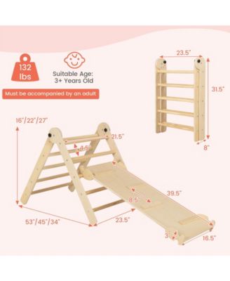 3-in-1 Climbing Set Foldable and Adjustable Kids Triangle Set-Natural