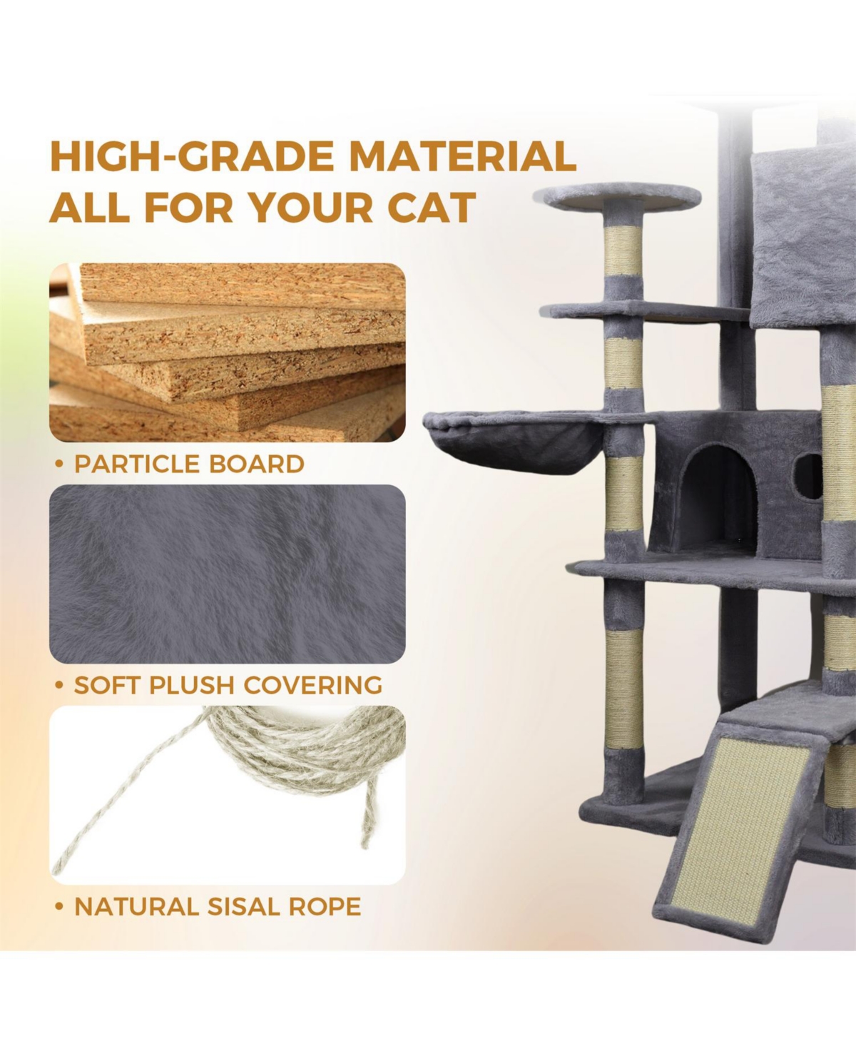 Aostirmotor 84.6 in Dark Gray Cat Tree Tower with Wide Base