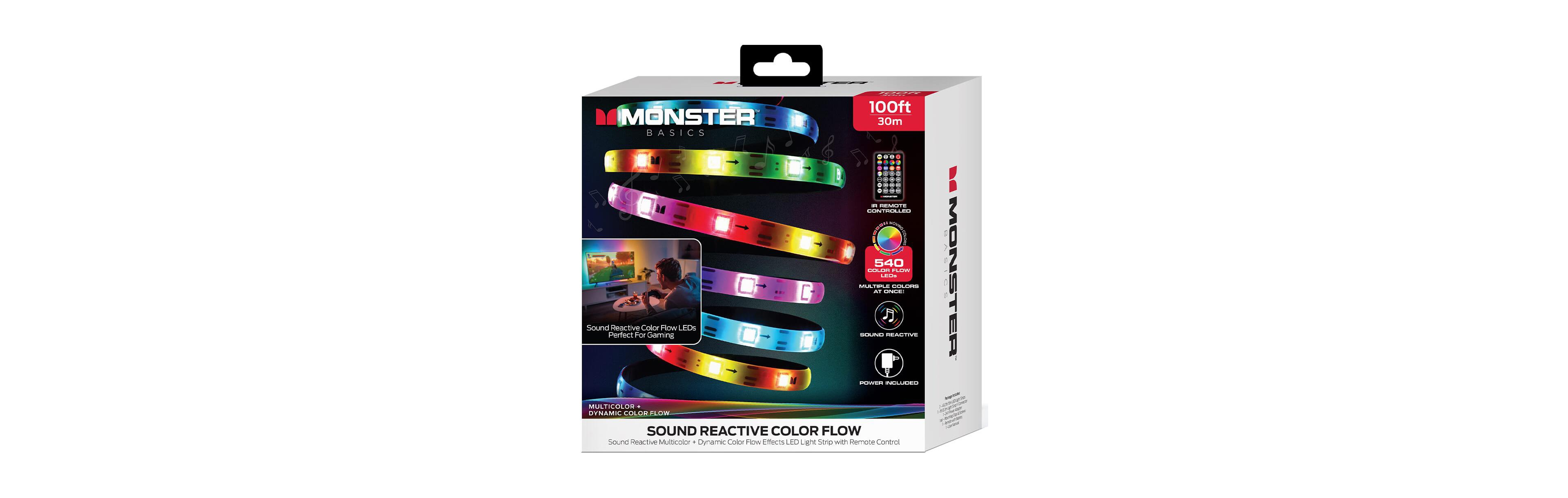 Monster Cable 100 Ft Ir Remote-Controlled Rgb+Ic Indoor Led Light Strip with Dynamic Color Flow Effects & Sound Reactive Modes