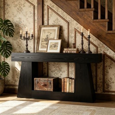 63" Farmhouse Console Table with Storage, Rustic Long Sofa Table for Entryway & Behind Couch, Narrow Hallway Table