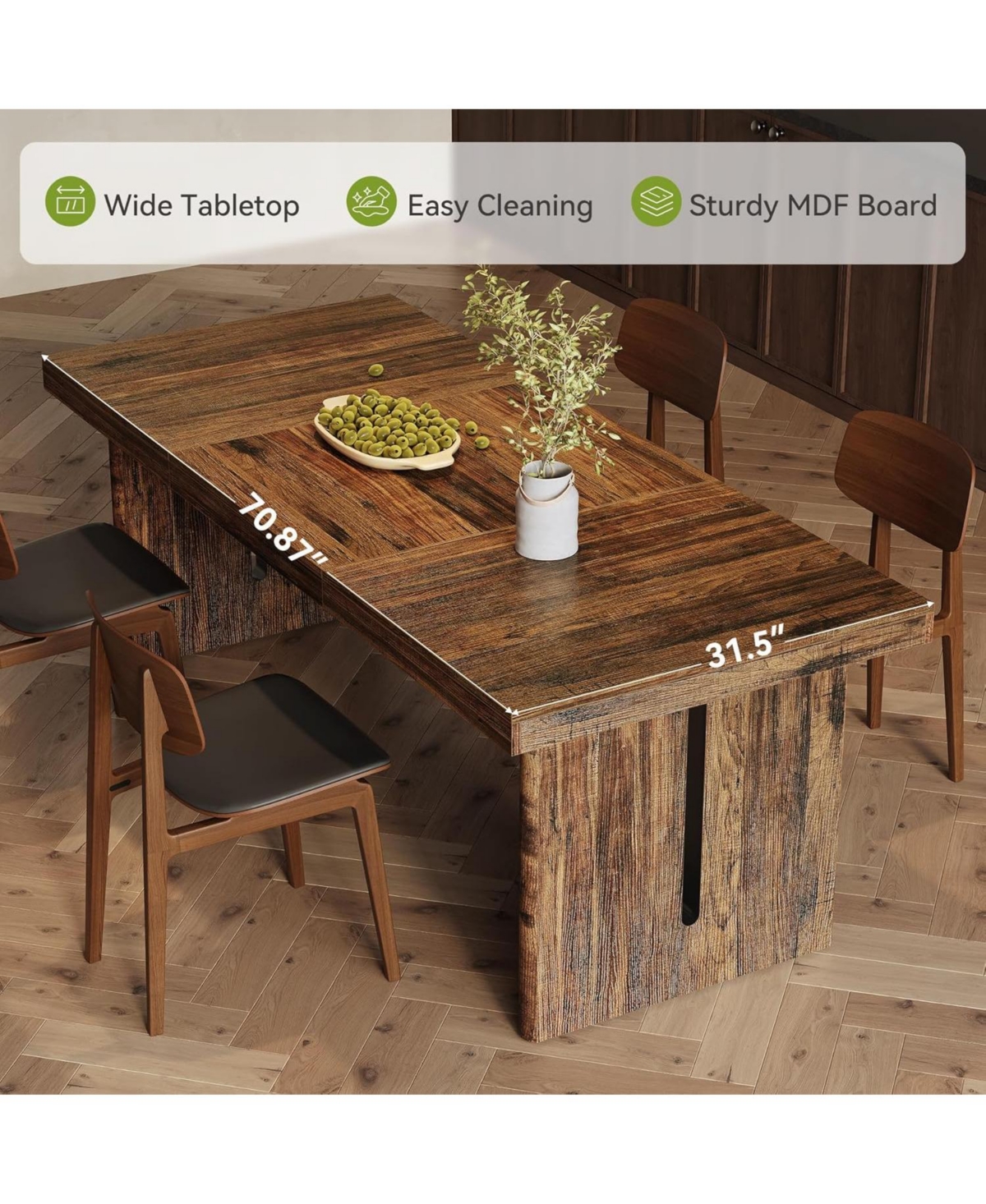 Tribesigns 70.8-Inch Large Dining Table for 6-8, Farmhouse Rectangle Long Dinner Table, Rustic Brown