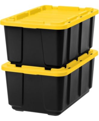 USA 27 Gallon Heavy Duty Truck Bed Toolbox Storage Tote Bins with Lids, Garage Organization, Black/Yellow, 2 Pk