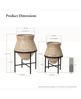 2-Piece Rustic Brick Red Cachepot Planter Cauldron Set with Black Stands