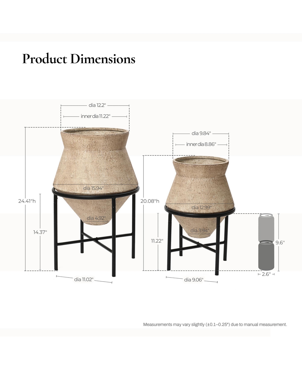 LuxenHome 2-Piece Rustic Brick Red Cachepot Planter Cauldron Set with Black Stands